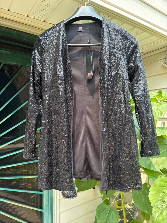 Kancy Kole Jackets & Blazers - Kancy Kole Black Sequin Open-Front Blazer Jacket
